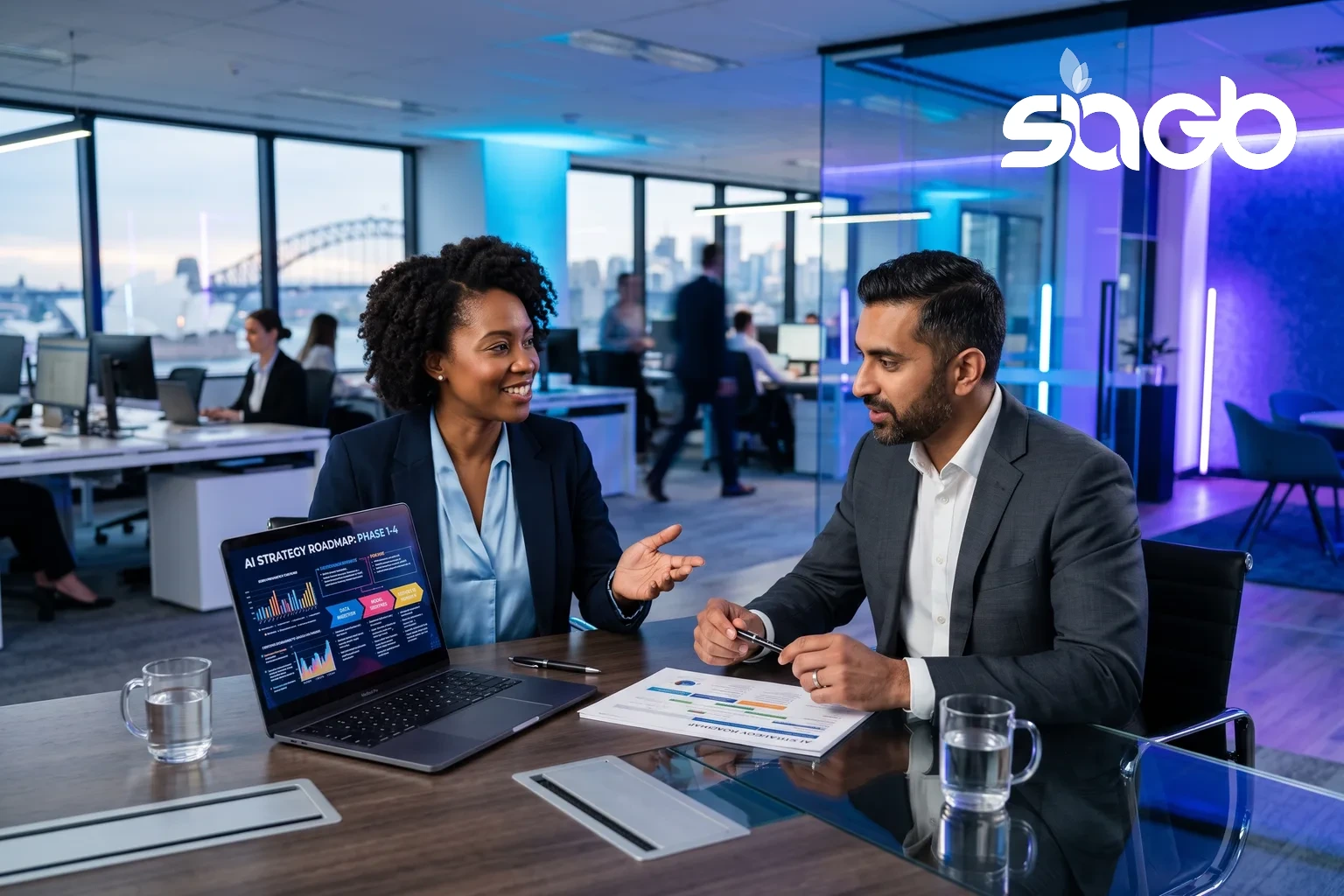 A diverse team at work in a modern office.