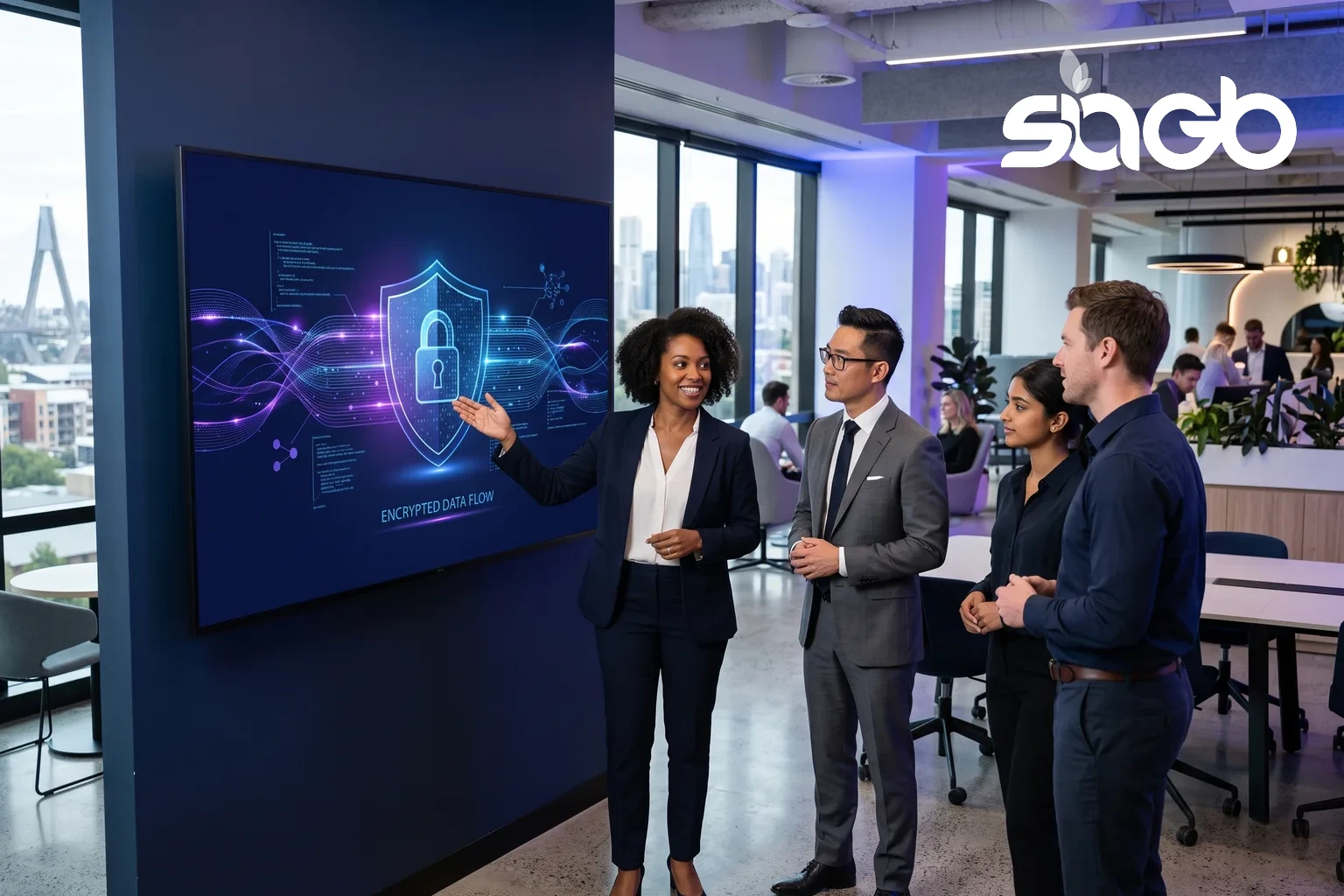 A diverse team at work in a modern office.